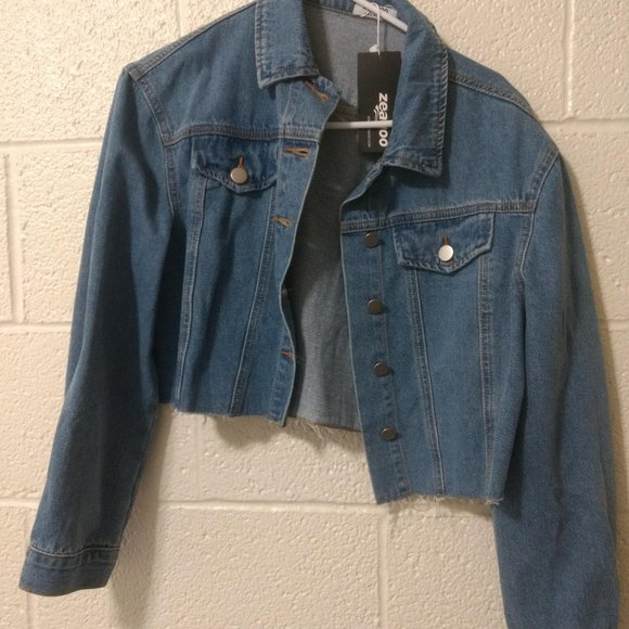 Women's Denim Jacket Long Sleeve Cropped Oversize - Picture 3 of 3